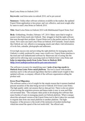 Read Lotus Notes in Outlook 2010 with Multifaceted Export Notes Tool