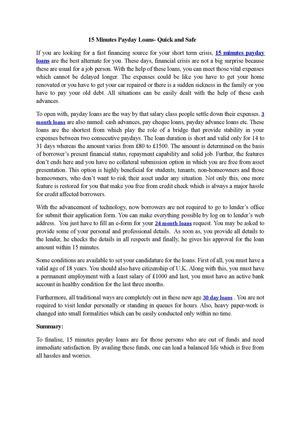 15 Minute Payday Loans @ 15minutepaydayloans.directlendersuk.co.uk