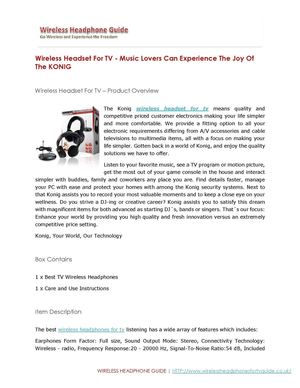 Wireless Headset For TV - Music Lovers Can Experience The Joy Of The KONIG