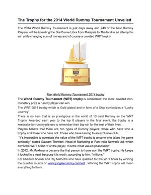 The Trophy for the 2014 World Rummy Tournament Unveiled