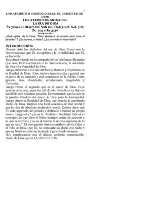 LOS ATRIBUTOS COMUNCIABLES DE DIOS EL CARÁCTER DE DIOS  ATRIBUTOS MORALES  LA IRA DE DIOS