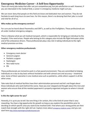 Emergency Medicine Career