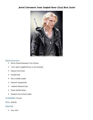 Stylish Jamie Campell Bower Jace Jacket