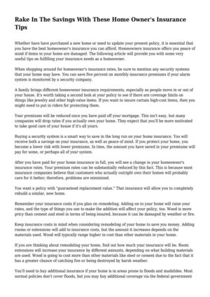 Rake In The Savings With These Home Owner's Insurance Tips