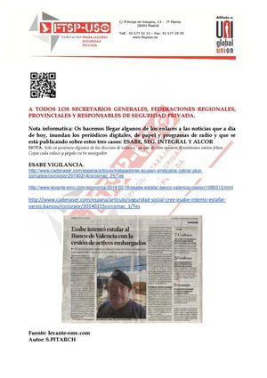 Nota informativa sobre los fraudes que se están destapando en tres empresas de Seguridad