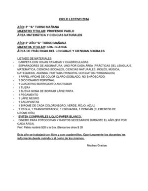 Lista de materiales 5º y 6º A turno mañana 