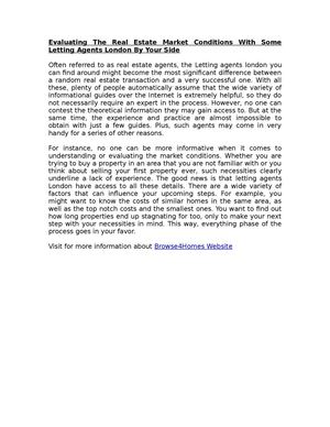 Evaluating The Real Estate Market Conditions With Some Letting Agents London By Your Side