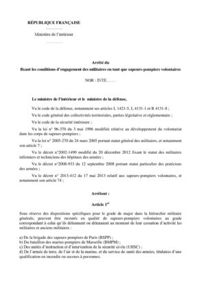 Projet d'arrêté conditions d'engagement militaire en tant que SPV