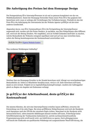 Die Anfertigung des Preises bei dem Homepage Design