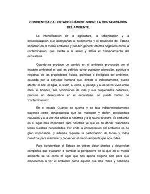 concientizar al estado Guárico sobre la contaminacion al ambiente