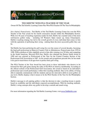 TED SHEFTIC WINS PGA TEACHER OF THE YEAR 