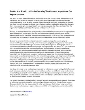 Mobile Auto Mechanic In Jacksonville Car Repair Service