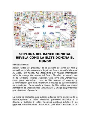 Soplona del Banco Mundial Revela Como La Elite Domina Al Mundo