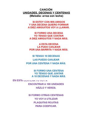 canción de decena y centena