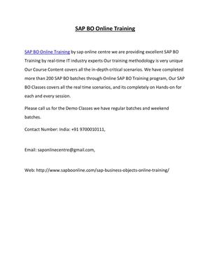 SAP BO Online Training in Hyderabad | India | USA | UK | Canada