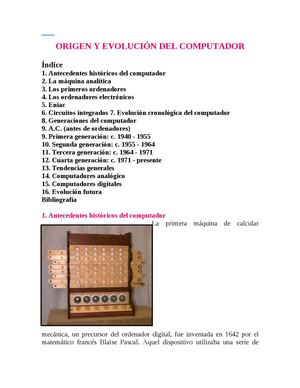 ORIGEN Y EVOLUCIÓN DEL COMPUTADOR
