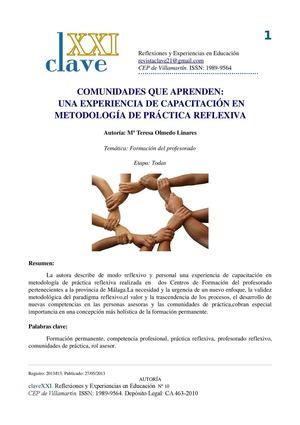 Comunidades que aprenden: Una experiencia de capacitación en metodología de práctica reflexiva