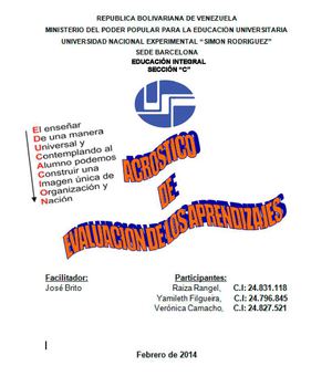 Acrostico de Evaluación de los Aprendizajes Sección C