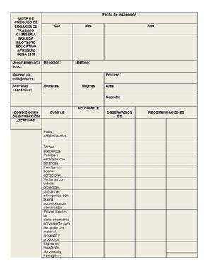 FORMATO DE LISTA DE CHEQUEO