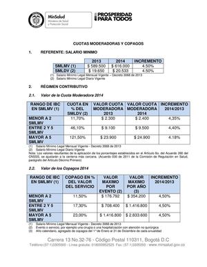 copagos y cuotas moderadoras 2014 Ministerio de Salud