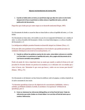 Algunas recomendaciones de normas APA