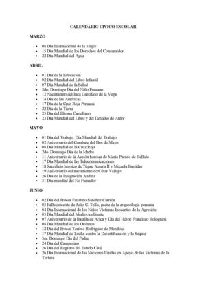 CALENDARIO CIVICO ESCOLAR - MODELO