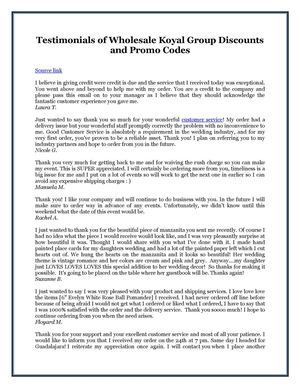Testimonials of Wholesale Koyal Group Discounts and Promo Codes