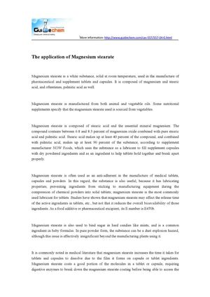 The application of Magnesium stearate