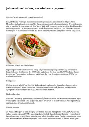 Jahreszeit und Anlass, was wird wann gegessen
