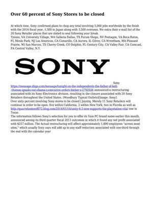 Over 60 percent of Sony Stores to be closed