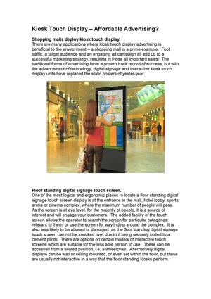 Kiosk Touch Display For Affordable Advertising
