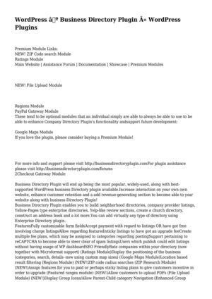WordPress › Business Directory Plugin « WordPress Plugins