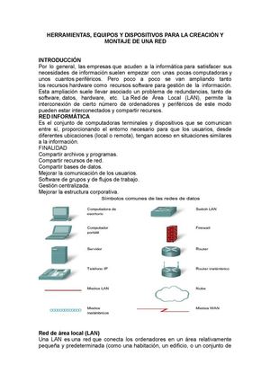 HERRAMIENTAS, EQUIPOS Y DISPOSITIVOS PARA LA CREACIÒN Y MONTAJE DE UNA RED
