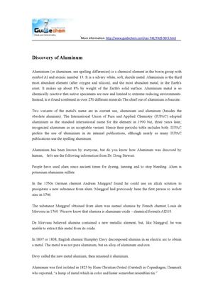 Discovery of Aluminum