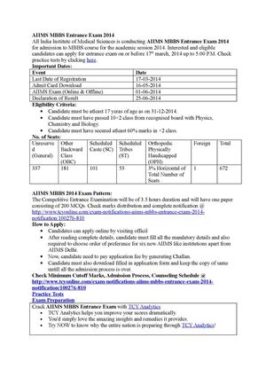 AIIMS MBBS Entrance Exam 2014 Notification Medical Entrance Exam | Application Form & Eligibility