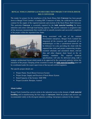 BENGAL TOOLS LIMITED LAUNCHES ERECTION PROJECT OF STOCK HOUSE BELT CONVEYOR