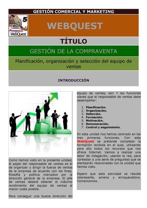 WEBQUEST Planificación, organización y selección del equipo de ventas