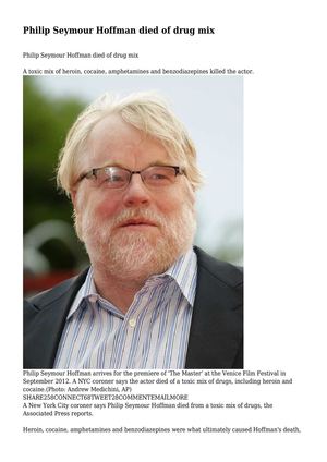 Philip Seymour Hoffman died of drug mix