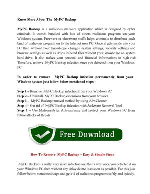 Delete MyPC Backup Infection Completely From PC