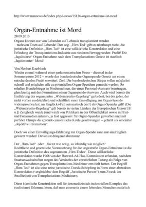 Organspende-Organentnahme ist Mord