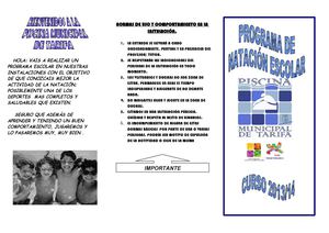 PANFLETO INFORMATIVO PARA LAS ACTIVIDADES EN LA PISCINA.