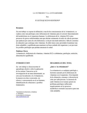 LA NUTRICION Y LA AVITAMINOSIS