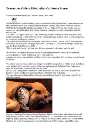 Evacuation Orders Lifted After California Storm