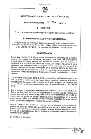 Resolucion 0247 de 2014 - Reporte registro pacientes con cancer