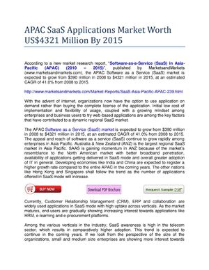 Global APAC SaaS Applications Market Worth US$4321 Million By 2015
