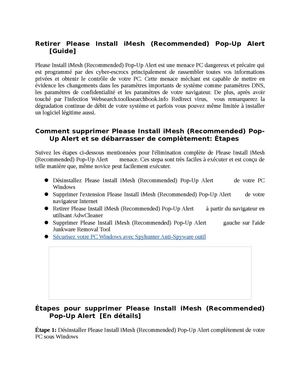 Easy Way pour désinstaller Please Install iMesh (Recommended) Pop-Up Alert