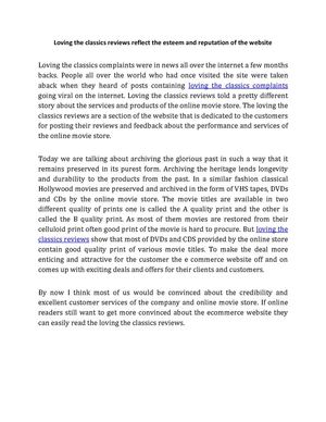 Loving the classics reviews reflect the esteem and reputation of the website