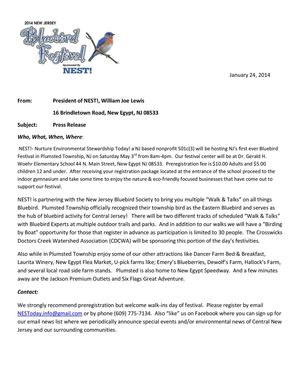 NJ Bluebird Festival Press Kit