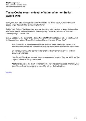 Tasha cobbs mourns death of father after her stellar award wins