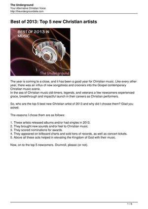 Best of 2013 top 5 new Christianartists